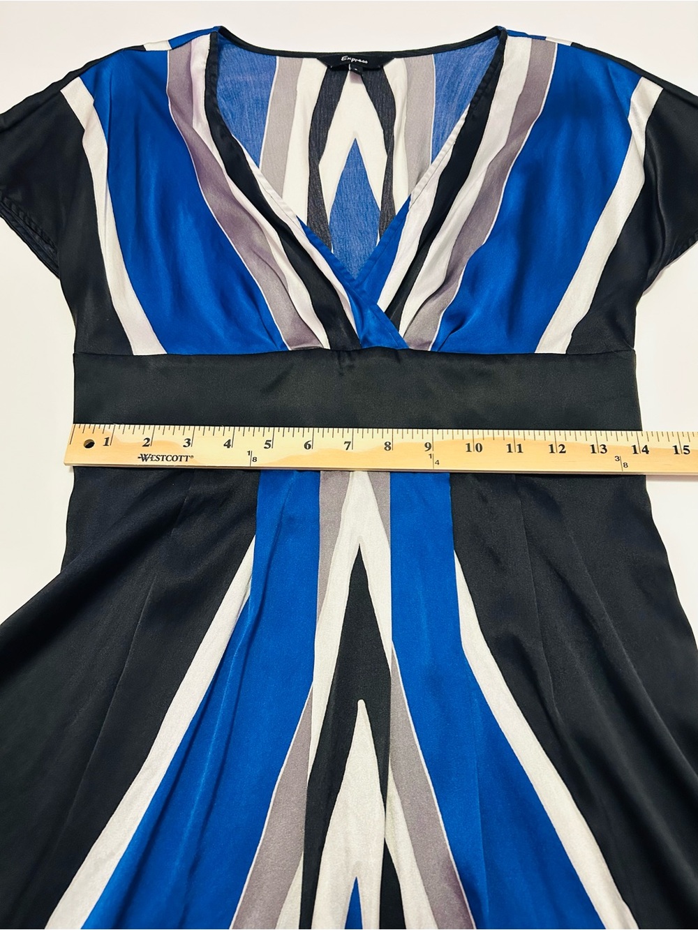 Vintage Express Silk Blend Colorblock Geometric Dress Y2K Geometric Empire - Picture 9 of 10